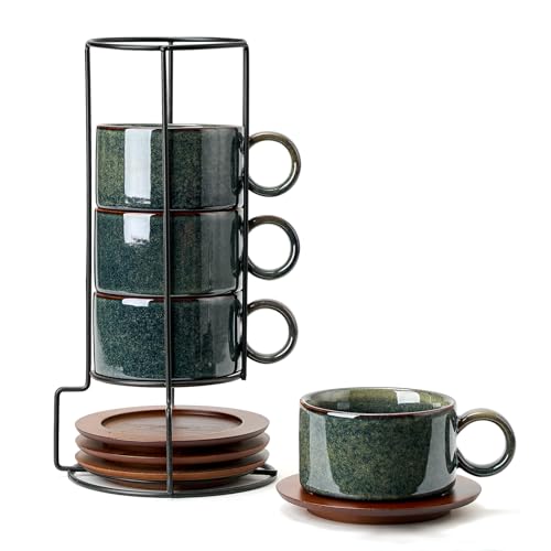 LUKA Stackable Espresso Cups Set of 4 with Stand